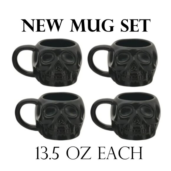 NEW Skull Mug Set of 4 Stackable Mugs Dia De Los Muertos Skulls Halloween Stonew - Picture 2 of 16